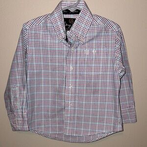 George Strait Wrangler Kids Blue and Red Checkered Button Down Shirt
